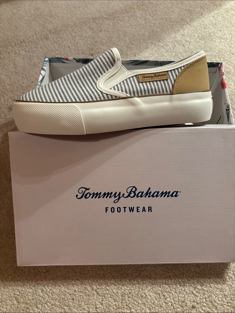 Tommy Bahama Striped Slip-On Sneaker in Blue and Tan